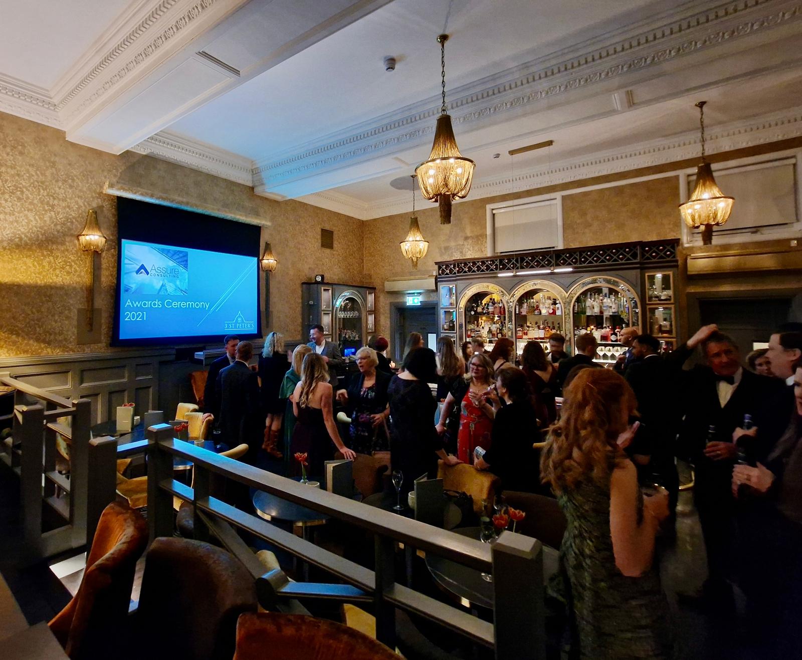Guests gathering for a corporate awards ceremony at 3 St Peter's